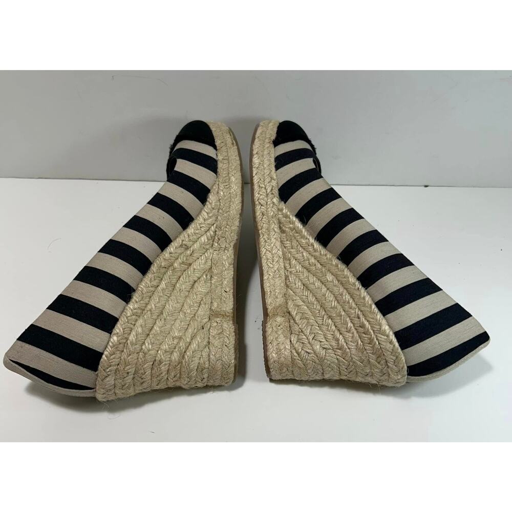 J. CREW Black Taupe Stripe Espadrille Closed Satin Toe Heel Wedge Shoes Womens 9 - Picture 5 of 7